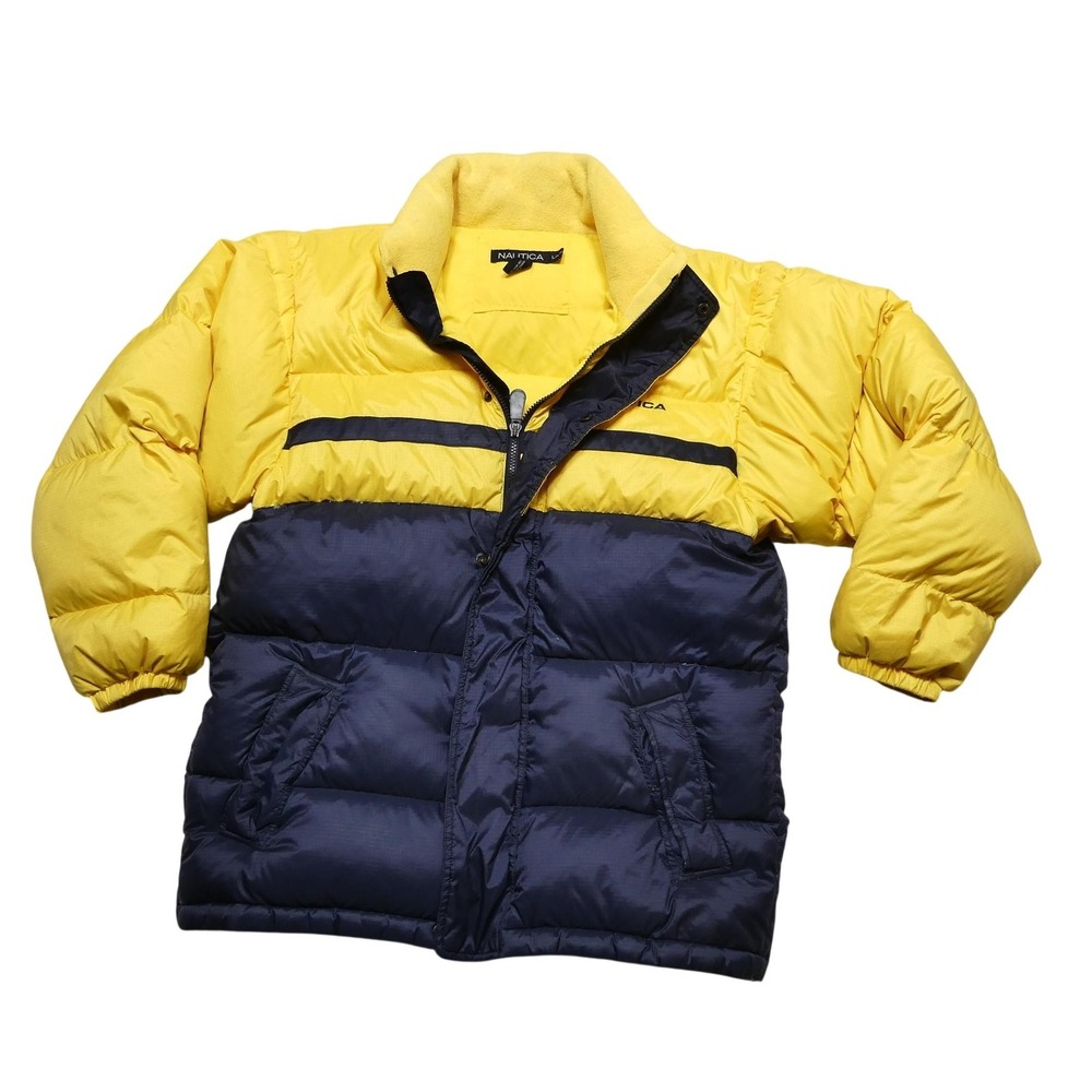 Nautica Jacket Boys Large 16-18 Yellow Navy Nupse Down Puffer Colorblock Winter